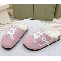 Stylish Loewe x Birkenstock Laced-up Mules in Suede and Wool 2026 LW103005 Pink