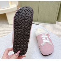 Stylish Loewe x Birkenstock Laced-up Mules in Suede and Wool 2026 LW103005 Pink