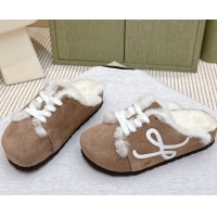 Low Cost Loewe x Birkenstock Laced-up Mules in Suede and Wool 2026 LW103005 Brown