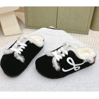 Top Quality Loewe x Birkenstock Laced-up Mules in Suede and Wool 2026 LW103005 Black