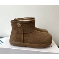 Buy Luxury Loewe Flat Snow Boots in Suede and Shearling Wool 2026 LW103006 Taupe
