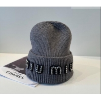 Top Grade Miu Miu Knit Hat with Studs MIU010516 Grey 2026