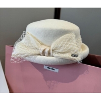 Top Grade Miu Miu Wool Beret Hat with Bow MIU010518 White 2026