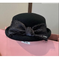 Best Luxury Miu Miu Wool Beret Hat with Bow MIU010518 Black 2026