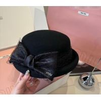 Best Luxury Miu Miu Wool Beret Hat with Bow MIU010518 Black 2026