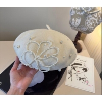 Inexpensive Chanel Wool Beret Hat with Pearls CH010519 White 2026