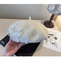 Inexpensive Chanel Wool Beret Hat with Pearls CH010519 White 2026