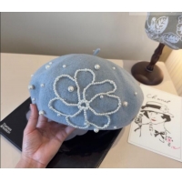Good Quality Chanel Wool Beret Hat with Pearls CH010519 Blue 2026