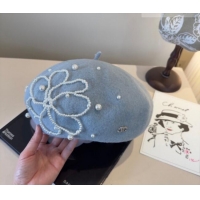 Good Quality Chanel Wool Beret Hat with Pearls CH010519 Blue 2026