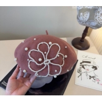 Big Discount Chanel Wool Beret Hat with Pearls CH010519 Pink 2026