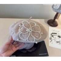 Good Product Chanel Wool Beret Hat with Pearls CH010519 Beige 2026