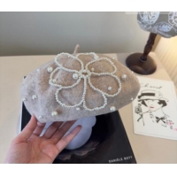 Good Product Chanel Wool Beret Hat with Pearls CH010519 Beige 2026
