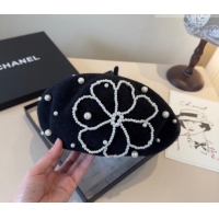 Buy Cheapest Chanel Wool Beret Hat with Pearls CH010519 Black 2026