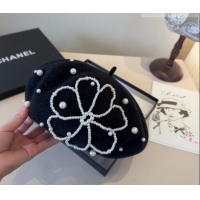 Buy Cheapest Chanel Wool Beret Hat with Pearls CH010519 Black 2026