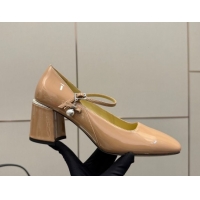 Best Grade Jimmy Choo Jenson Mary Janes Pump 6cm in Patent Leather with Pearls Bow Nude 1210065