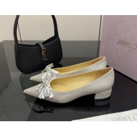 Durable Jimmy Choo Auria Pumps in Silver-Tone Glitter with Strass Bow 1210072
