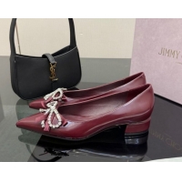 Big Discount Jimmy Choo Auria Pumps in Soft Calf Leather with Strass Bow Dark Burgundy 1210073