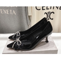 Cheap Price Jimmy Choo Auria Pumps 6.5cm in Patent Leather with Strass Bow Black 1210076