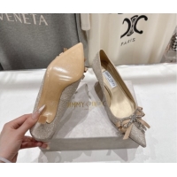 Good Quality Jimmy Choo Auria Pumps 6.5cm in Gold-Tone Glitters with Strass Bow 1210077
