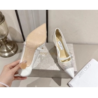 Top Design Jimmy Choo Aren Pumps 6.5cm in Mesh and Strass with Pearl Bow White 1210081