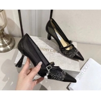 Charming Jimmy Choo Aren Pumps 6.5cm in Mesh and Strass with Pearl Bow Black 1210082