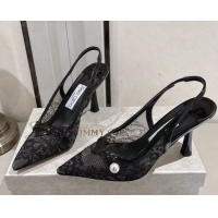 Popular Style Jimmy Choo Amita Pumps 8.5cm in Lace Mesh with Pearl Black 1210083