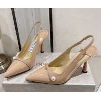 Shop Duplicate Jimmy Choo Amita Pumps 8.5cm in Patent Leather with Pearl Nude 1210084