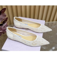 Luxurious Jimmy Choo Romy Ballerinas Flat in Lace Mesh Apricot 1210102