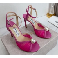 Most Popular Jimmy Choo Sacora Heel Sandals 10.5cm in Mesh and Leather with Pearl Dark Pink 1210108
