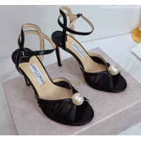 Stylish Jimmy Choo Sacora Heel Sandals 10.5cm in Mesh and Leather with Pearl Black 1210110
