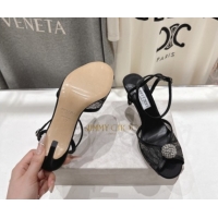 Purchase Jimmy Choo Sacora Heel Sandals 8.5cm in Floral Lace with Strass Black 1210113
