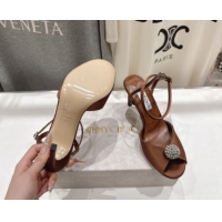 Discount Jimmy Choo Sacora Heel Sandals 8.5cm in Brown Satin with Strass 1210114