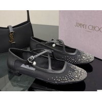 Luxury Jimmy Choo Mesh and Strass Mary Janes Ballerinas Flat with Pearl Bow Black JC121001 1210122