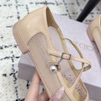 Unique Discount Jimmy Choo Mesh and Strass Mary Janes Ballerinas Flat with Pearl Bow Nude JC121001 1210123