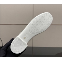 Luxurious Jimmy Choo Mesh and Leather Mary Janes Ballerinas Flat with Pearl Bow White JC121001 1210125