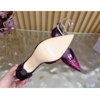 Stylish Jimmy Choo Stevie Pumps 9cm in Satin and Strass with Ankle Strap Violet Purple 1210128