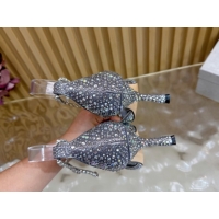 Discount Jimmy Choo Stevie Pumps 9cm in Fabric and Strass with Ankle Strap Silver 1210132