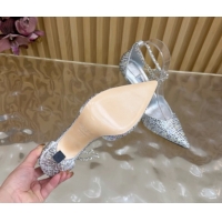 Good Looking Jimmy Choo Stevie Pumps 9cm in Suede and Strass with Ankle Strap Silver 1210133 2026