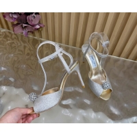 Cheap Price Jimmy Choo Sacora Heel Sandals 8.5cm with Strass in Silver-Tone Glitters 1210141 2026
