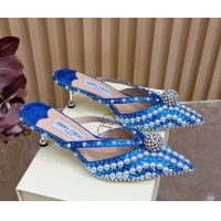 Luxury Jimmy Choo Siva Heel Mules in Strass and Pearls Blue 1210147 2026