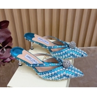1:1 aaaaa Jimmy Choo Siva Heel Mules in Strass and Pearls Light Blue 1210150 2026