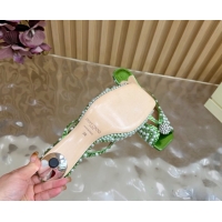 1:1 Jimmy Choo Siva Heel Slides Sandal 6.5cm in Strass and Pearls Green 1210151