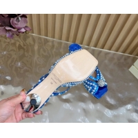 Stylish Jimmy Choo Siva Heel Slides Sandal 6.5cm in Strass and Pearls Blue 1210152 2026