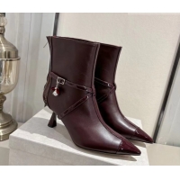 Grade Quality Jimmy Choo Aren Heel Ankle Boots 6.5cm in Lambskin and Patent Calfskin Leather with Pear Straps Dark Burgu