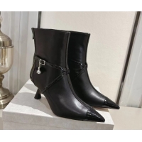 Best Grade Jimmy Choo Aren Heel Ankle Boots 6.5cm in Lambskin and Patent Calfskin Leather with Pear Straps Black 1211002