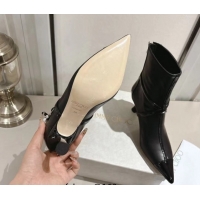 Best Grade Jimmy Choo Aren Heel Ankle Boots 6.5cm in Lambskin and Patent Calfskin Leather with Pear Straps Black 1211002