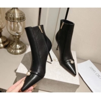Jimmy Choo Calfskin Leather Heel Ankle Boots 8.5cm with Pearl Black 1211009 2026