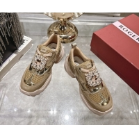 Grade Quality Roger Vivier Viv' on the Run Sneakers in Leather & Mesh with Strass Buckle 01 Brown 5112211