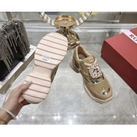 Grade Quality Roger Vivier Viv' on the Run Sneakers in Leather & Mesh with Strass Buckle 01 Brown 5112211