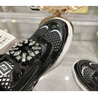 Best Grade Roger Vivier Viv' on the Run Sneakers in Leather & Mesh with Strass Buckle 04 Black 112214 2026
